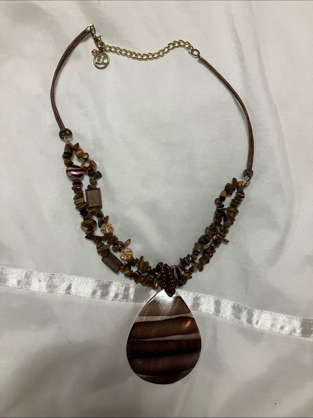 Erica Lyons Brown Striped Teardrop Pendant Multi-Strand Necklace